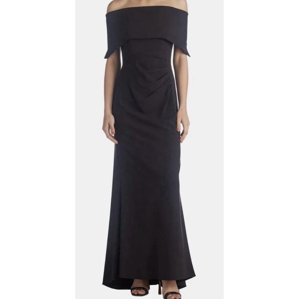 NWT Vince Camuto Off-Shoulder Ruched Evening Maxi Dress Black Womens Size 4
